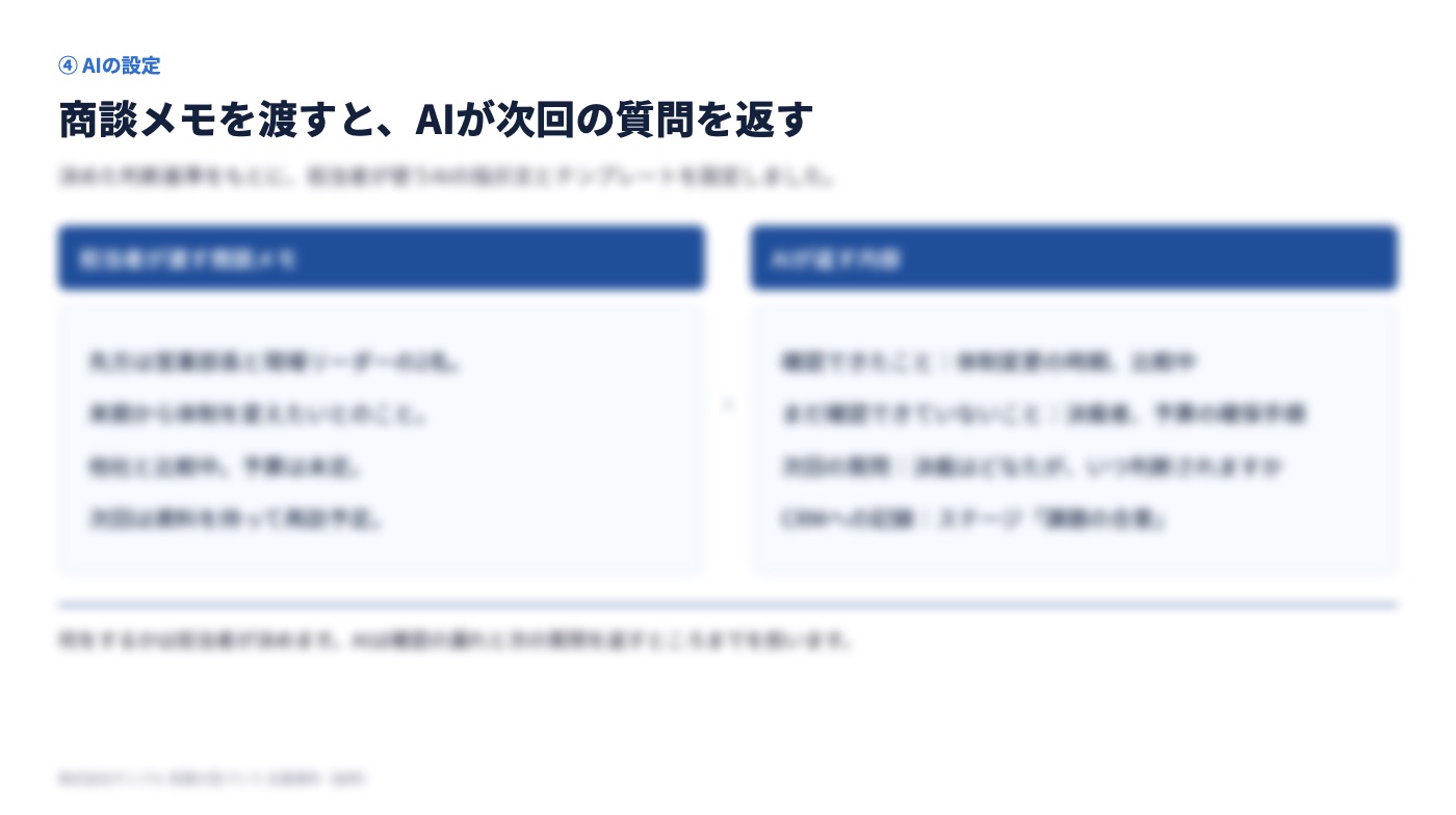 商談メモからAIが次回の質問を返す設定